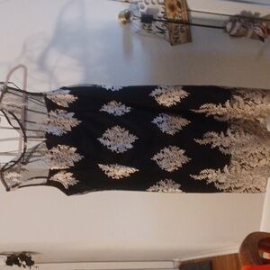 Studio One Black Midi Dress with Gold Embroidery